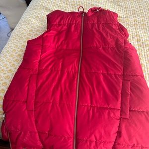 Red long puffer vest XL women